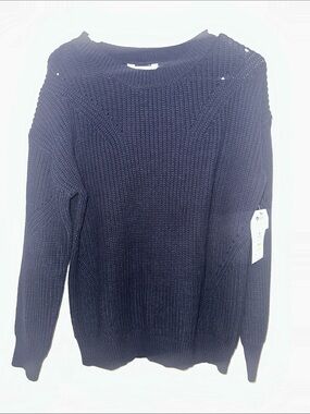 Time and Tru Dark Navy Waffle-Knit Crew Sweater